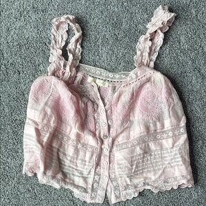 LoveShackFancy Pink Lace Embroidered Top